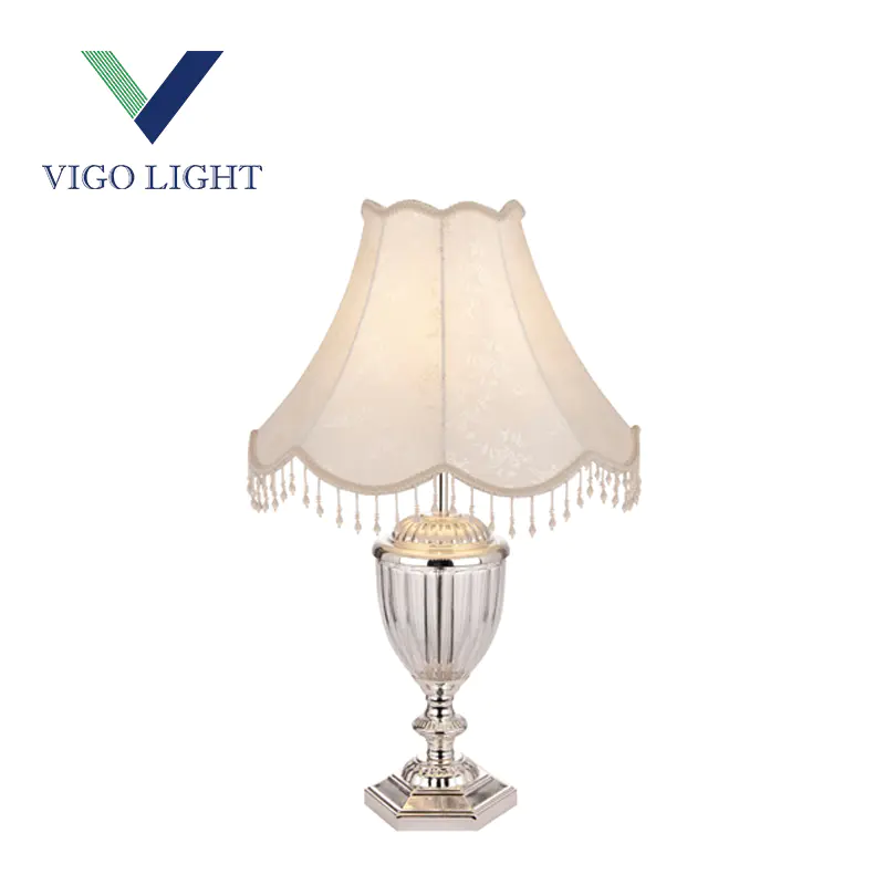 Silver crystal glass table lamp with fabric shade